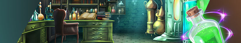 A screenshot of Victorian Laboratory Setting with symbols like potion, wild, scatter and bonus