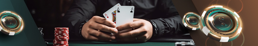 A person playing poker on a table.